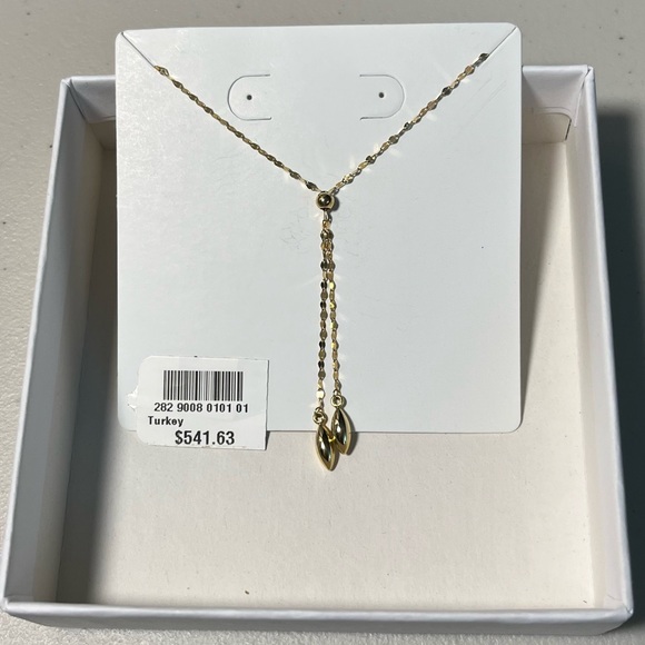 14k Solid Gold Mirror Disk Chain Lariat Necklace 18" - Picture 3 of 10